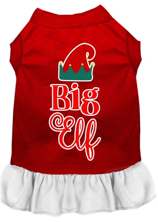 Big Elf Screen Print Dog Dress Red with White Med